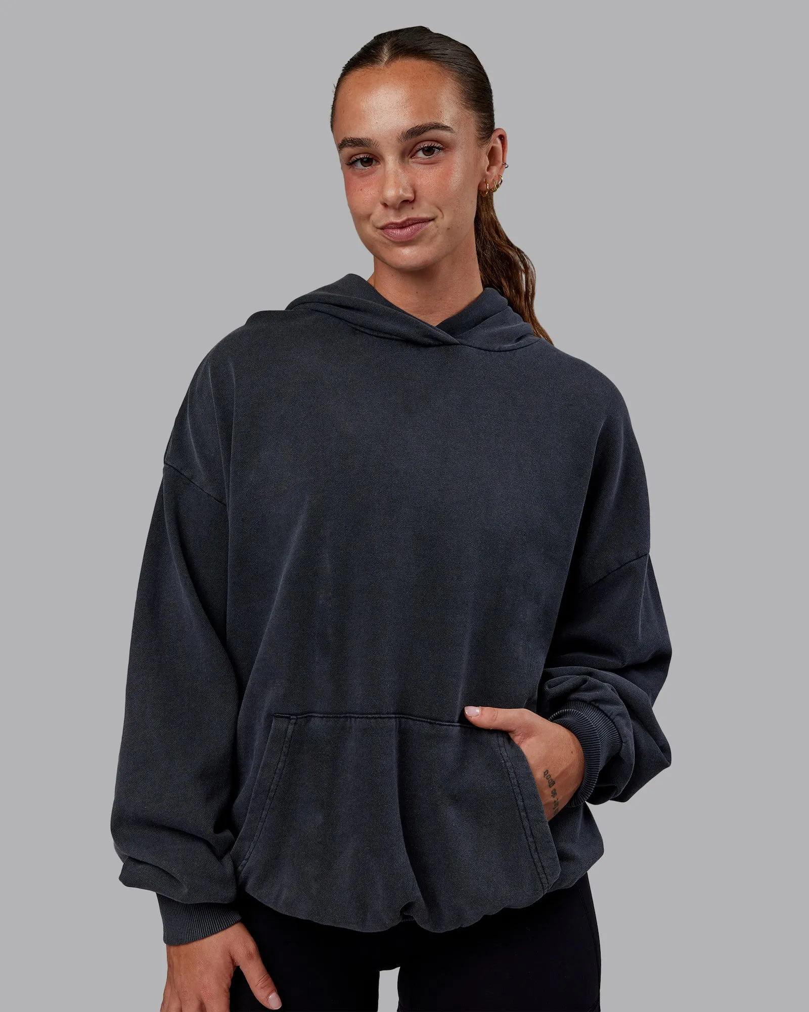 Set the Standard Washed Oversized Hoodie - Black-Black
