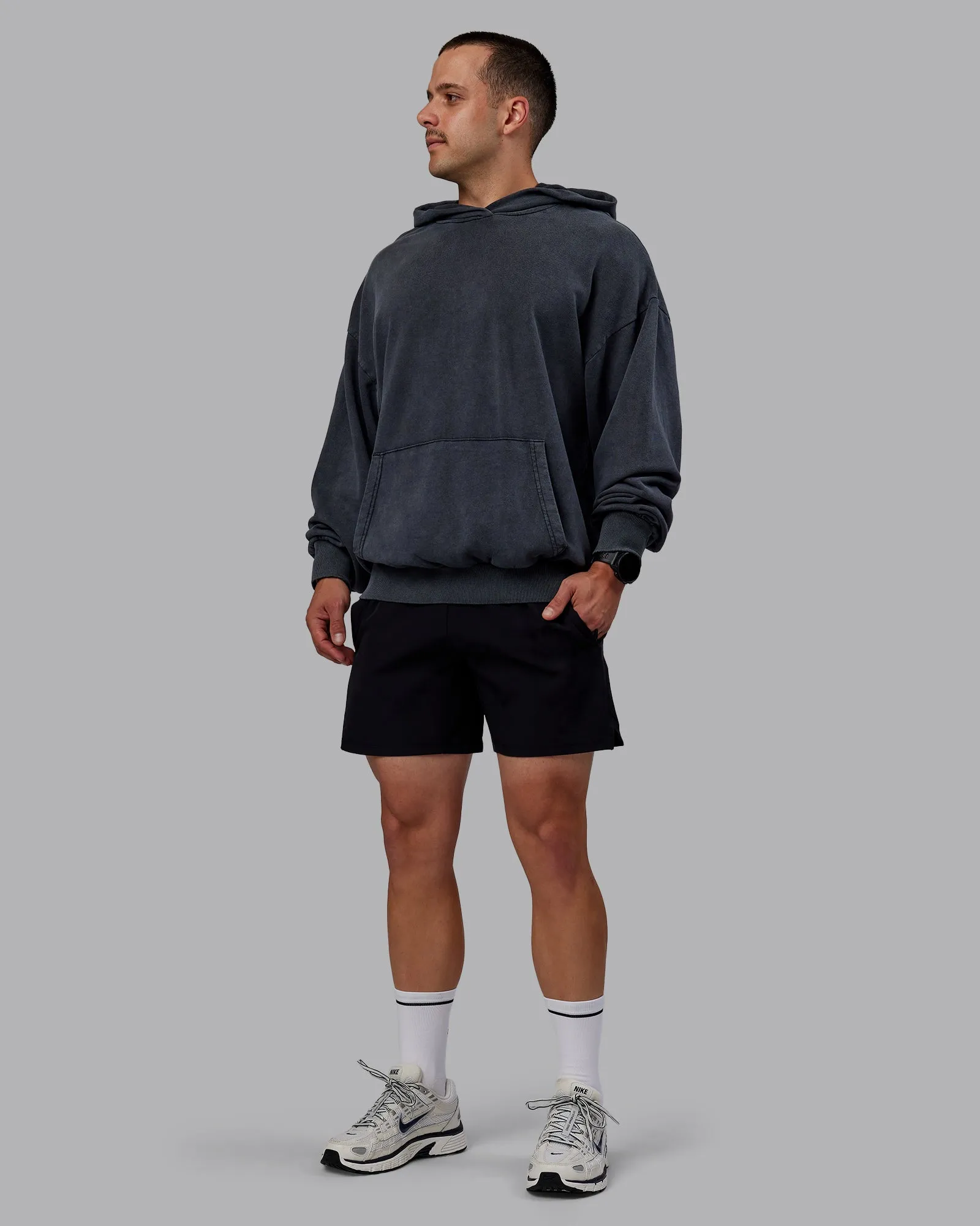 Set the Standard Washed Oversized Hoodie - Black-Black