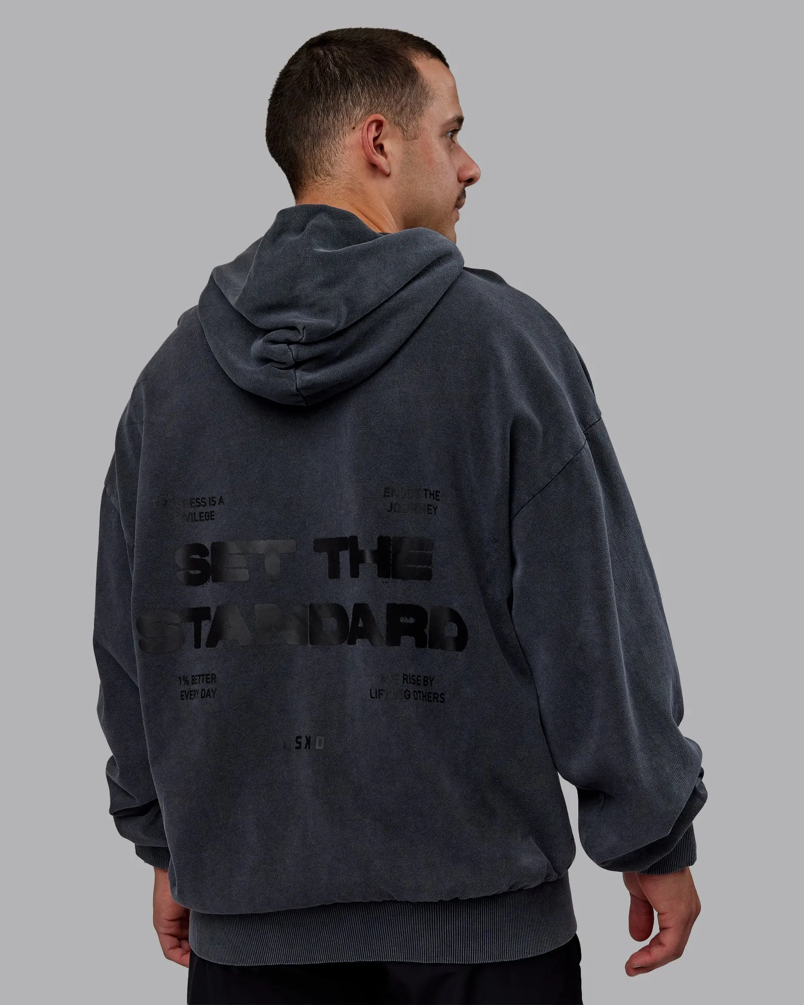 Set the Standard Washed Oversized Hoodie - Black-Black