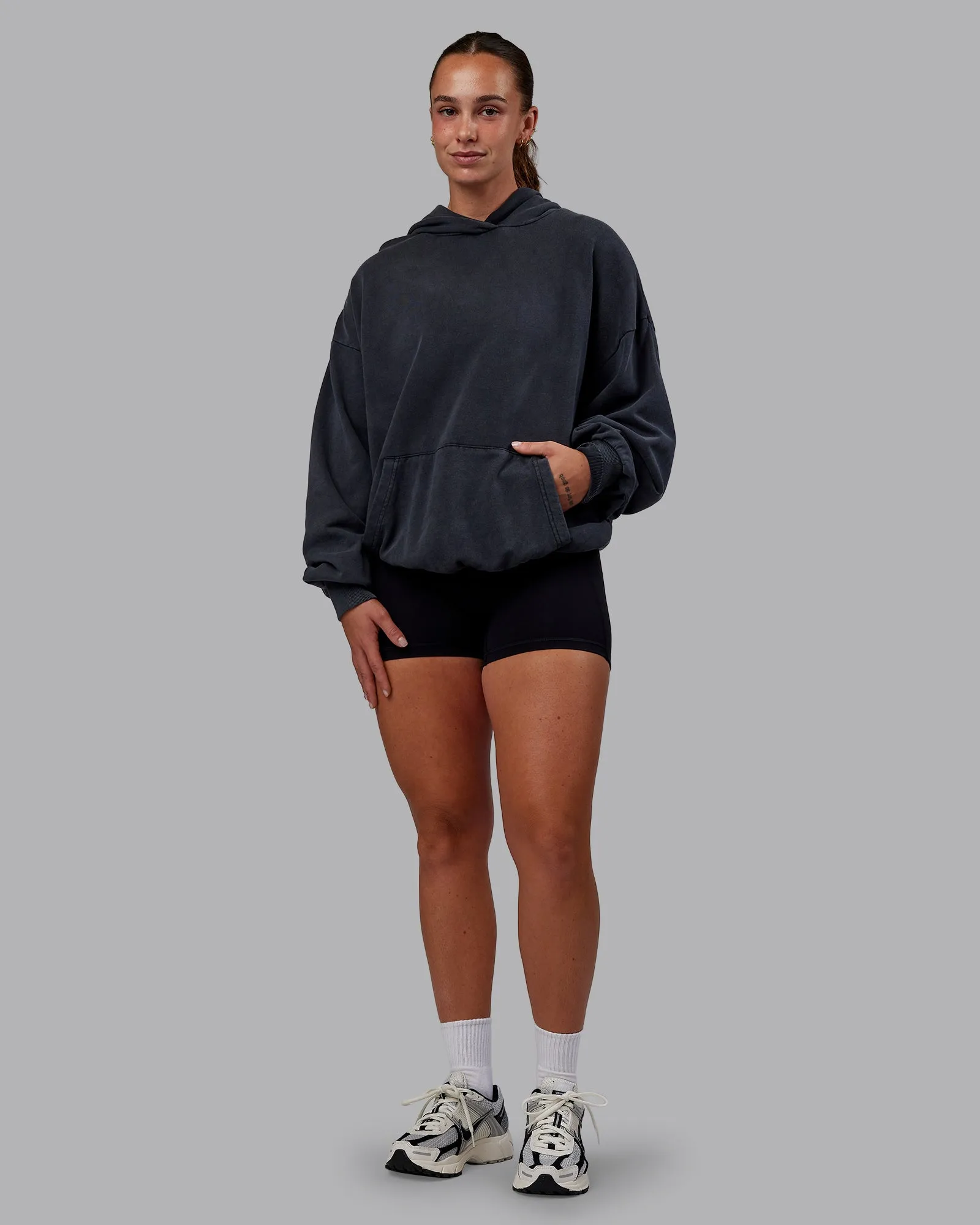 Set the Standard Washed Oversized Hoodie - Black-Black