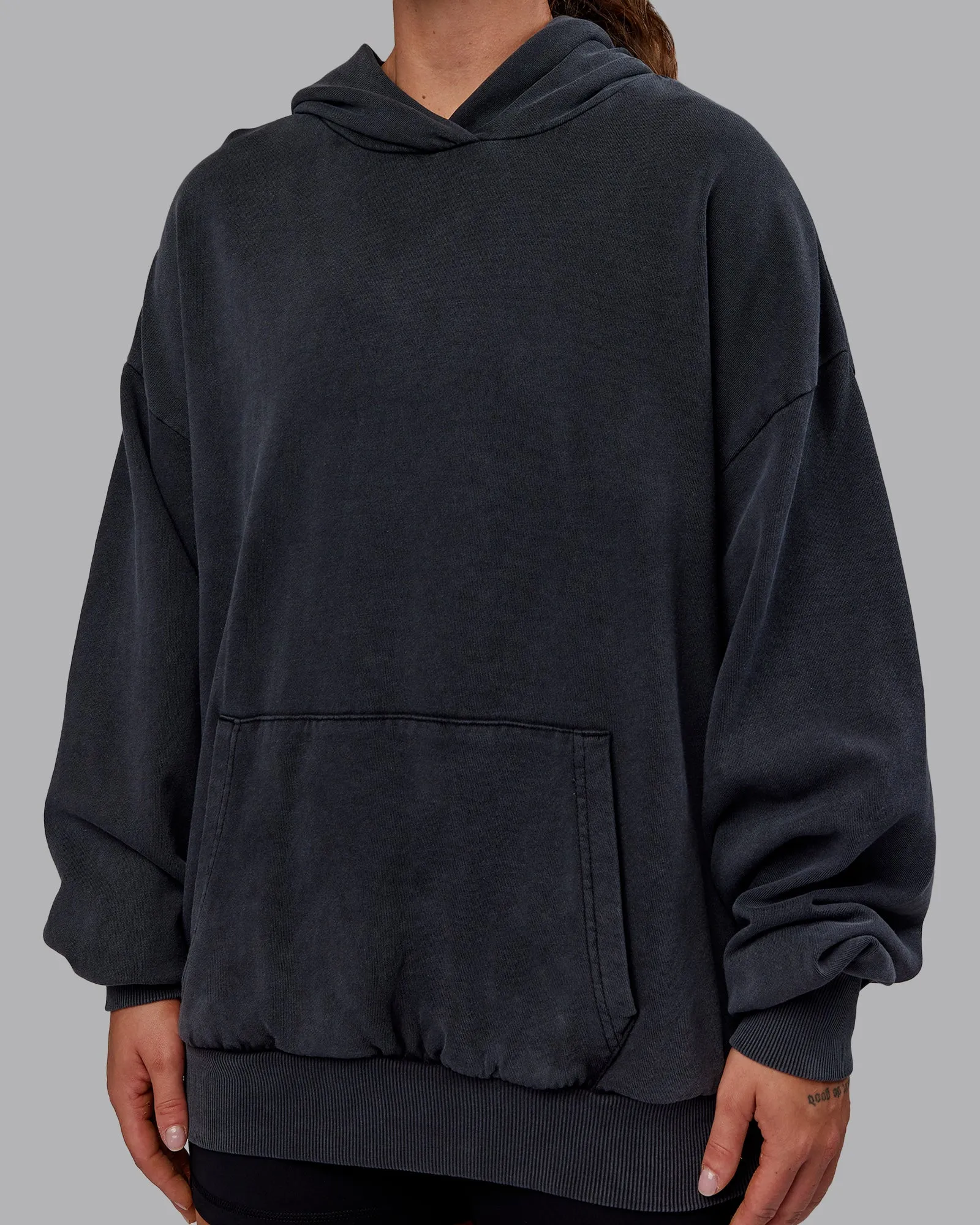 Set the Standard Washed Oversized Hoodie - Black-Black
