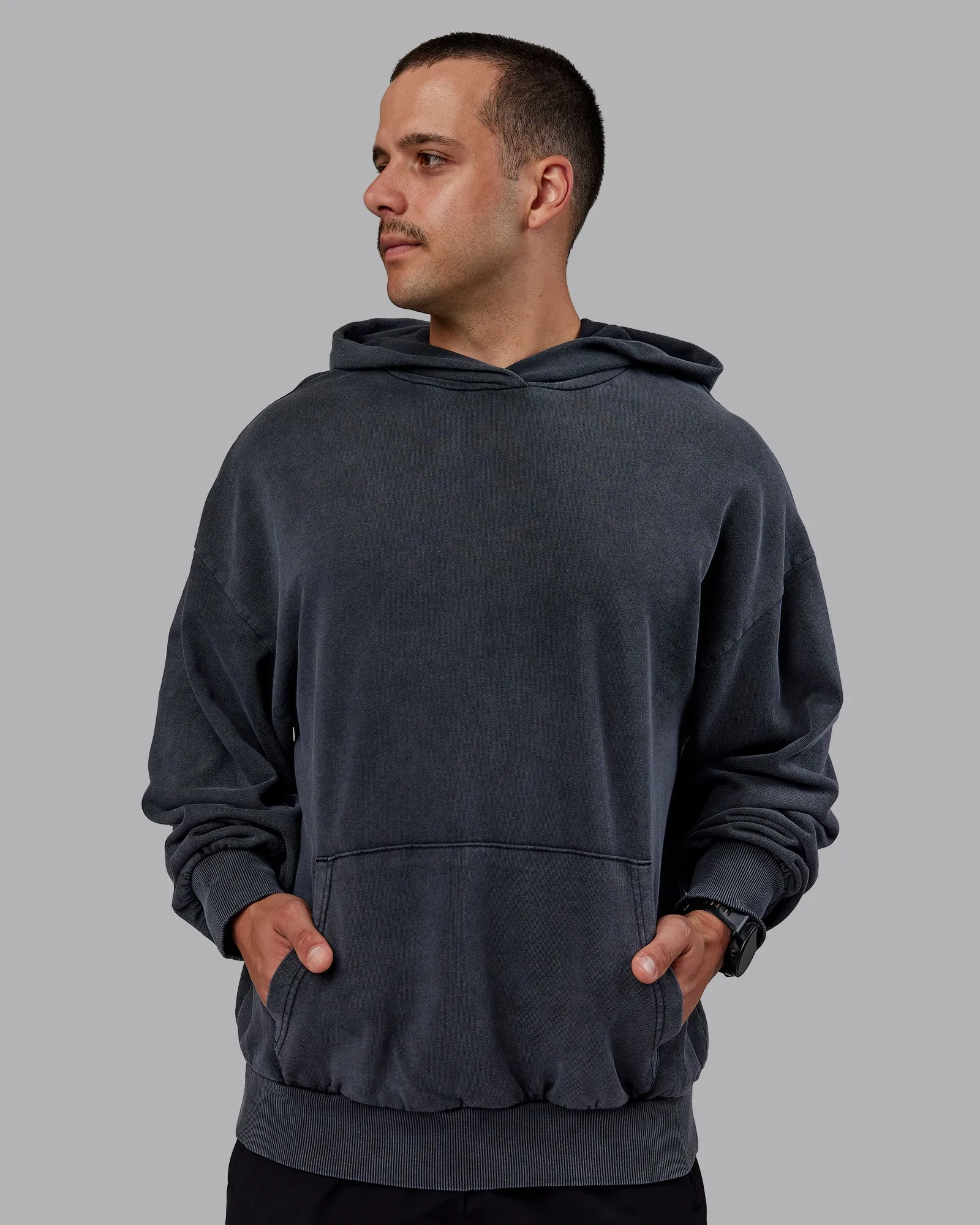 Set the Standard Washed Oversized Hoodie - Black-Black