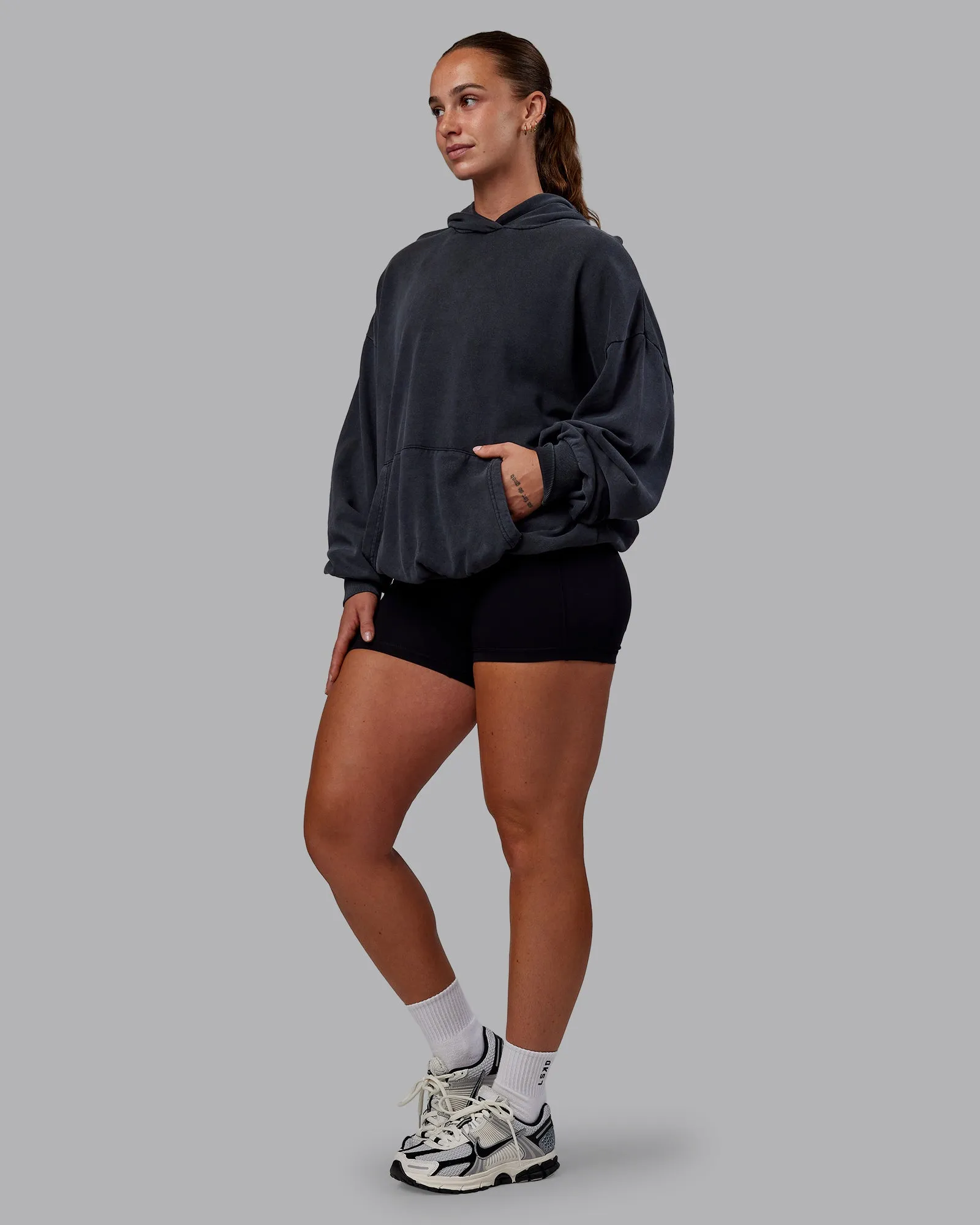 Set the Standard Washed Oversized Hoodie - Black-Black