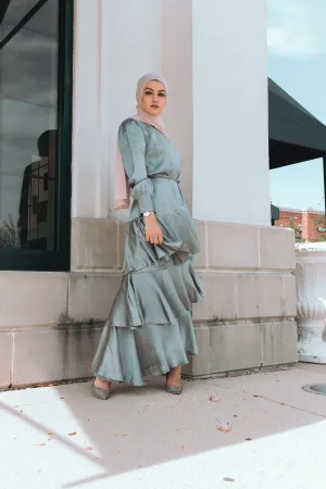 Seville Layered Satin Gown - Pale Jade