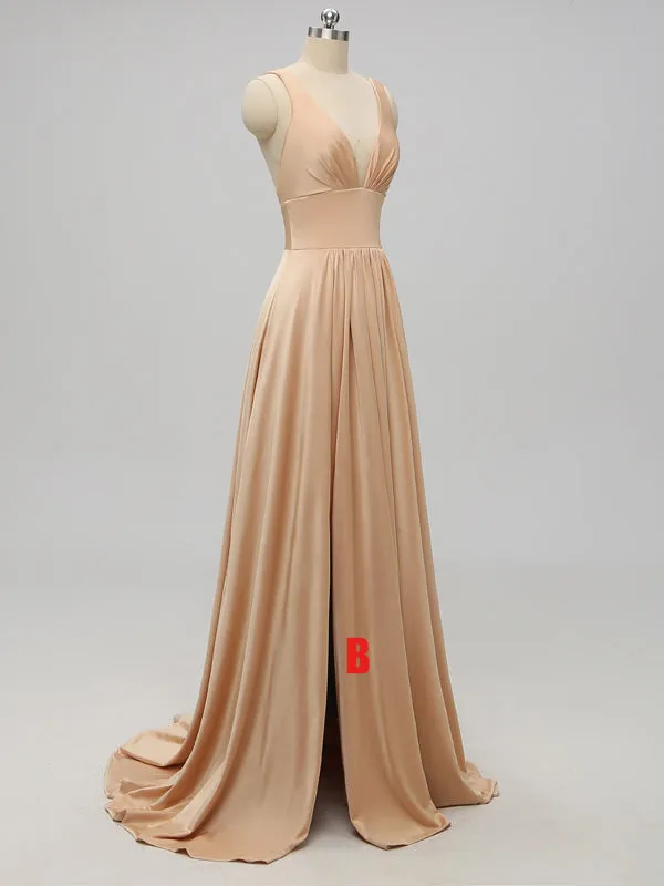 Sexy Mermaid Gold V-neck Backless Long Cheap Bridesmaid Dresses Online, TYP1075