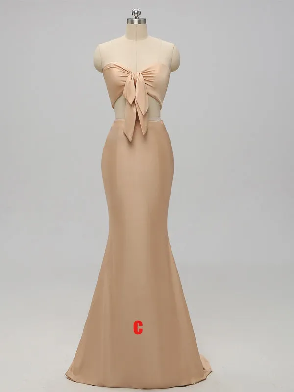 Sexy Mermaid Gold V-neck Backless Long Cheap Bridesmaid Dresses Online, TYP1075