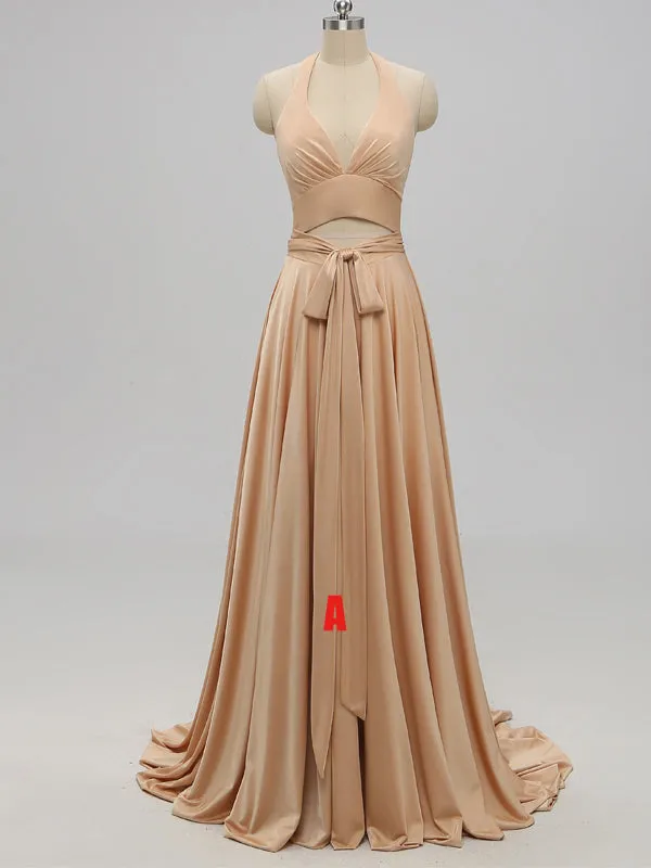 Sexy Mermaid Gold V-neck Backless Long Cheap Bridesmaid Dresses Online, TYP1075