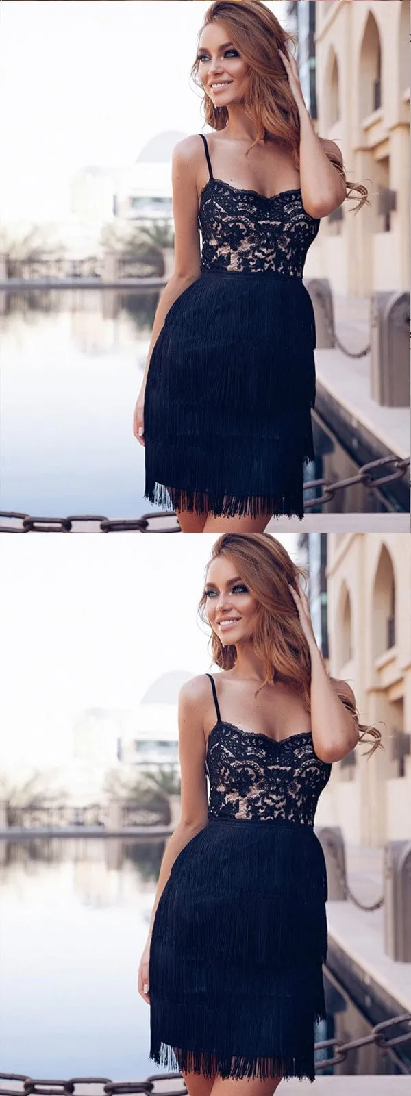 Sexy Sheath Spaghetti Straps Black Lace Homecoming Dress,Short Prom Dresses,BDY0342