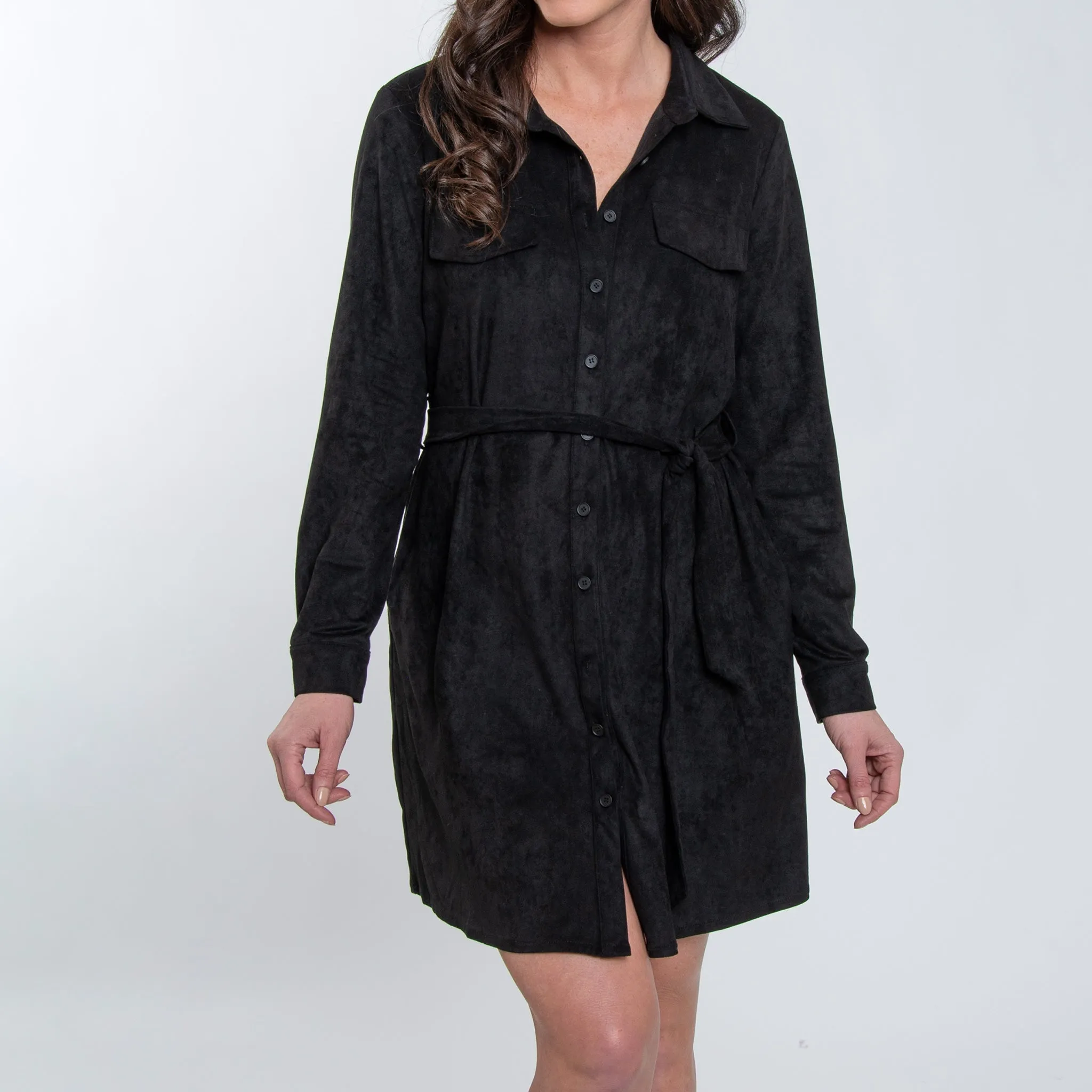 Shiloh Stretch Suede Shirt Dress
