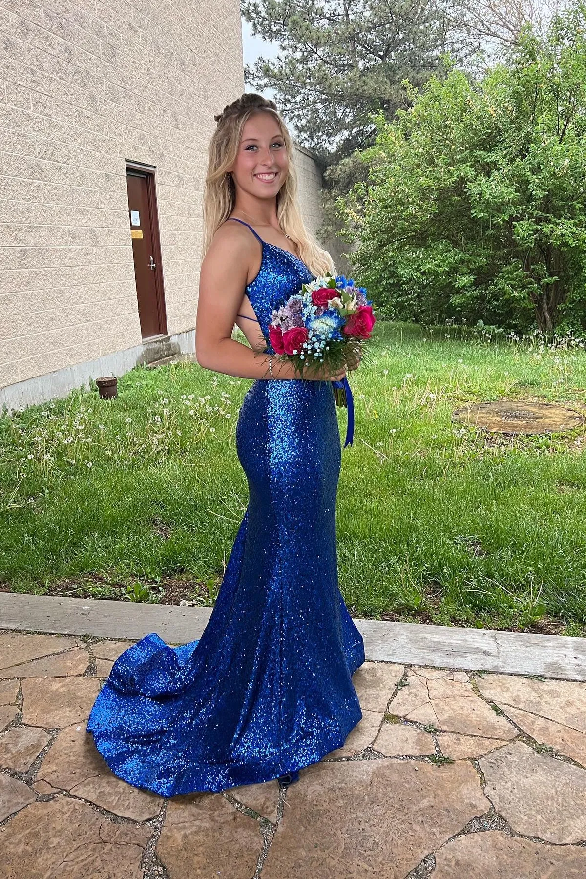 Shiny Green Sequin Straps Mermaid Long Formal Dress