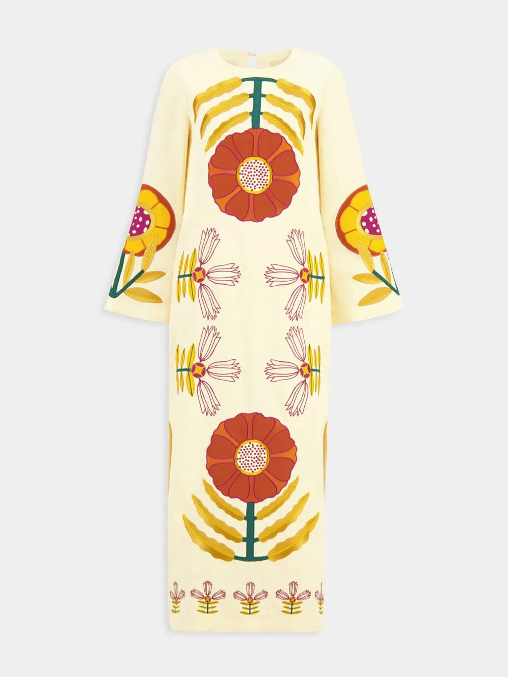 Shirley Vanilla Custard Embroidered Linen A-Line Dress