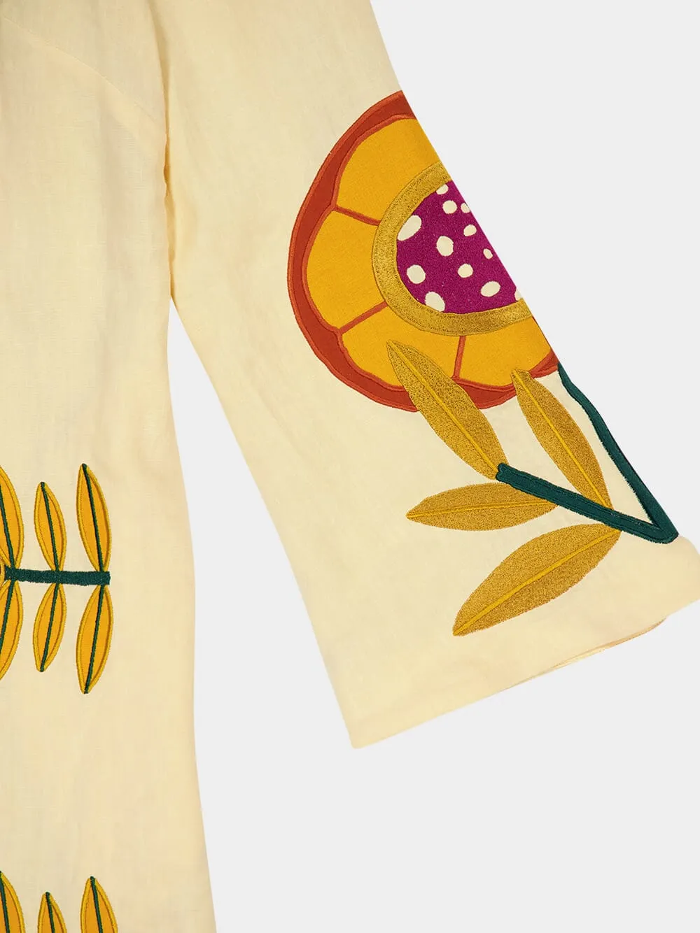 Shirley Vanilla Custard Embroidered Linen A-Line Dress