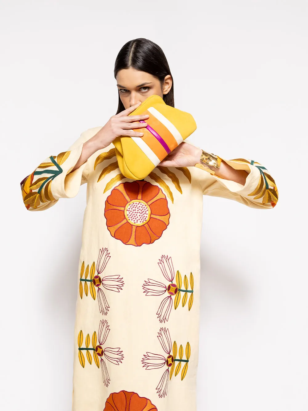 Shirley Vanilla Custard Embroidered Linen A-Line Dress