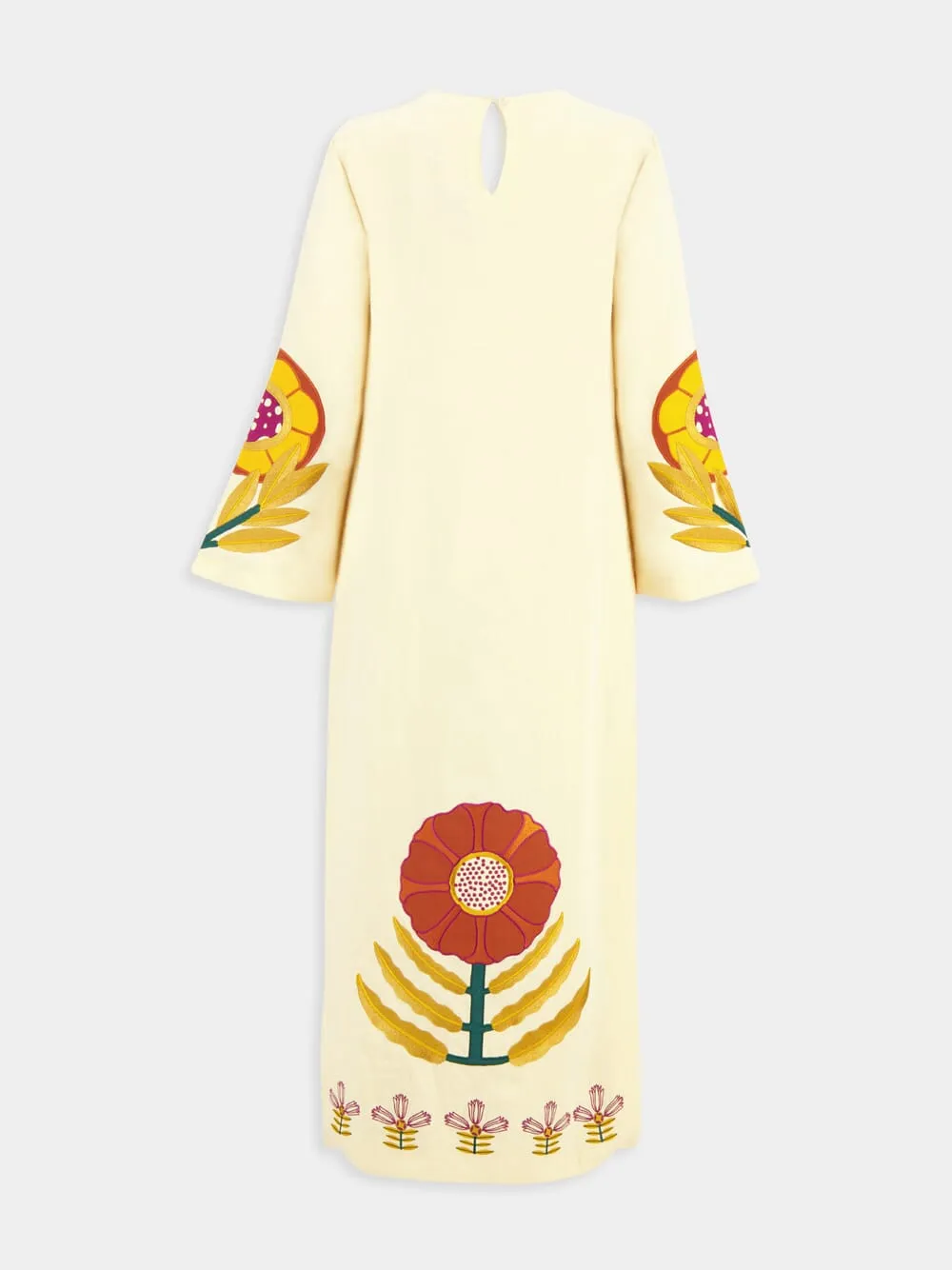 Shirley Vanilla Custard Embroidered Linen A-Line Dress