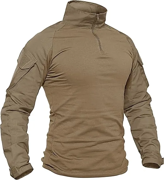 Shirt 1/4 Zip with PoMen's Tactical Shirt Long Sleeve Combatckets Military Army Paintball Airsoft Breathable