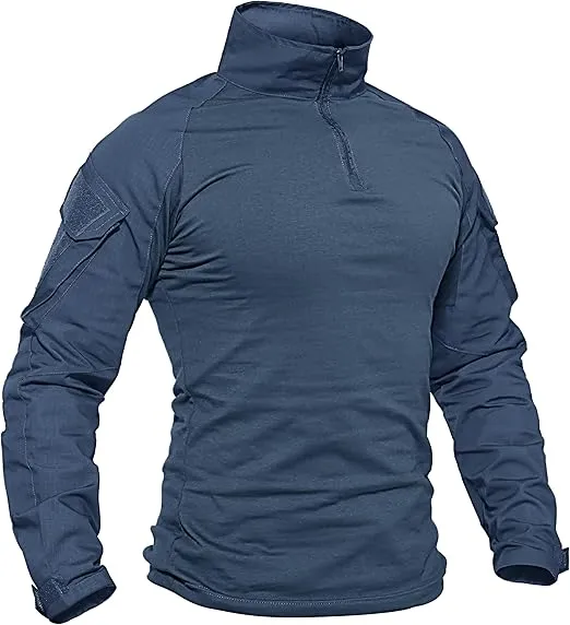 Shirt 1/4 Zip with PoMen's Tactical Shirt Long Sleeve Combatckets Military Army Paintball Airsoft Breathable