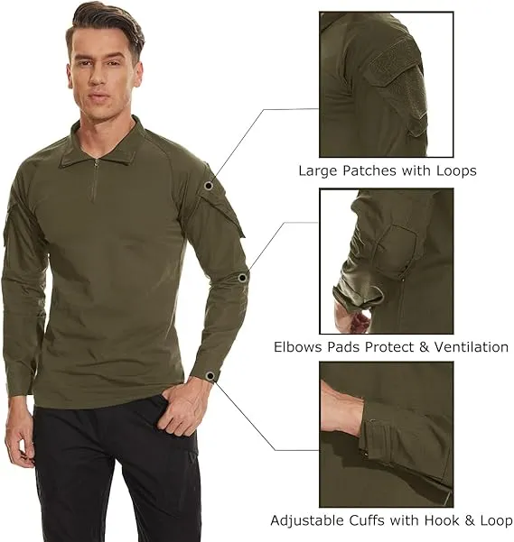 Shirt 1/4 Zip with PoMen's Tactical Shirt Long Sleeve Combatckets Military Army Paintball Airsoft Breathable