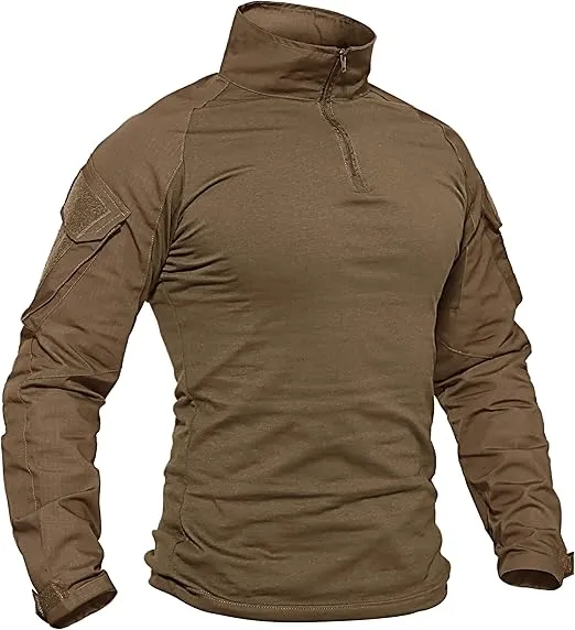 Shirt 1/4 Zip with PoMen's Tactical Shirt Long Sleeve Combatckets Military Army Paintball Airsoft Breathable