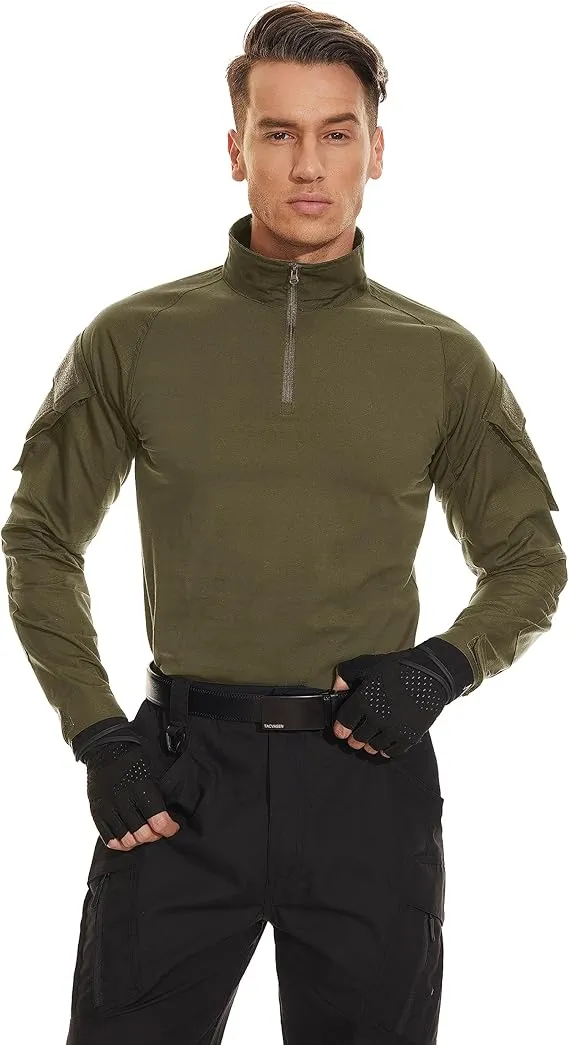 Shirt 1/4 Zip with PoMen's Tactical Shirt Long Sleeve Combatckets Military Army Paintball Airsoft Breathable