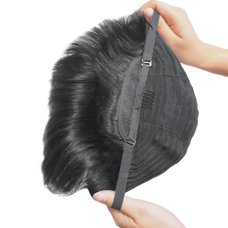 Short Pixie Cut Human Hair Wigs With Layered Side Bangs Glueless Jet Black