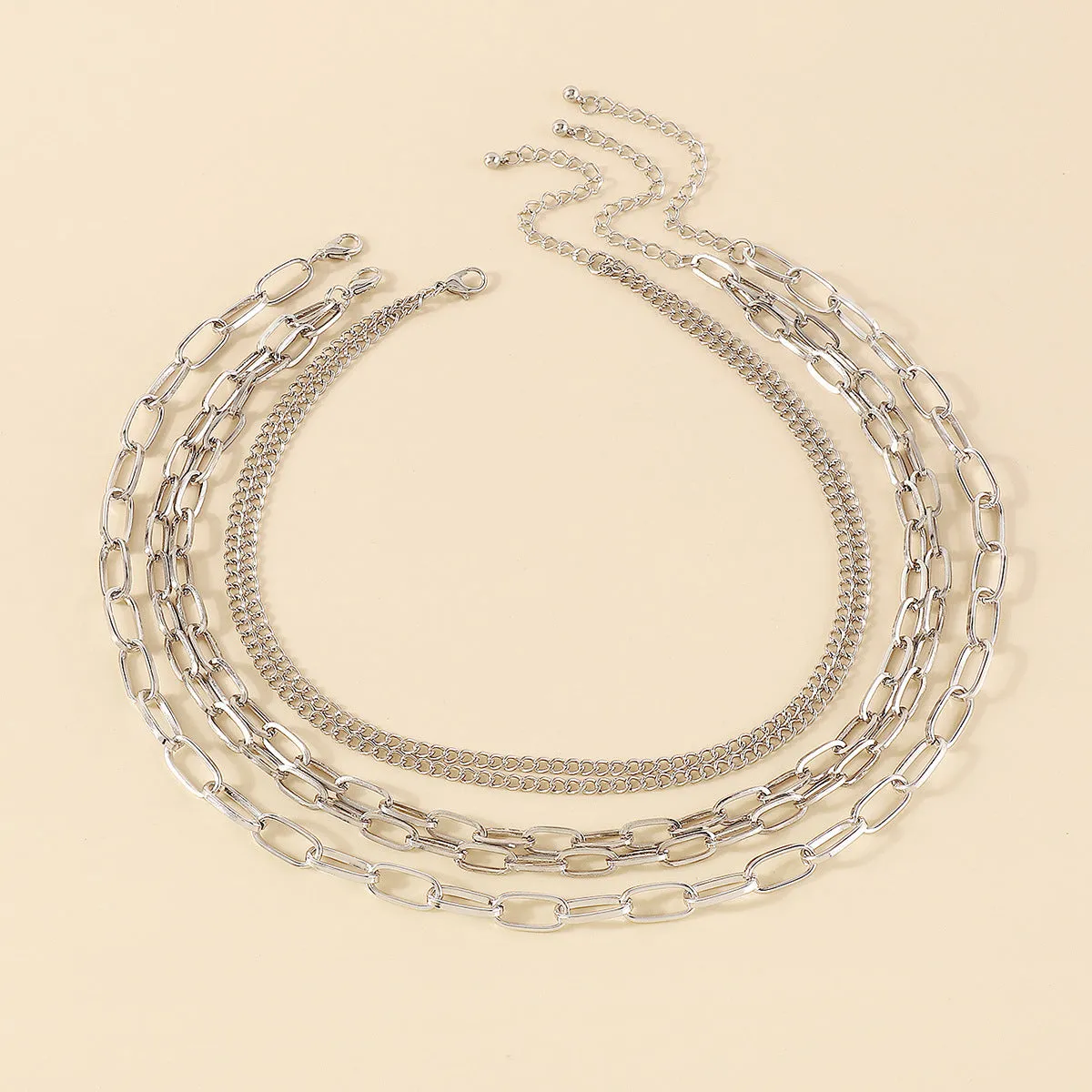 Silver-Plated Cable Chain Necklace Set