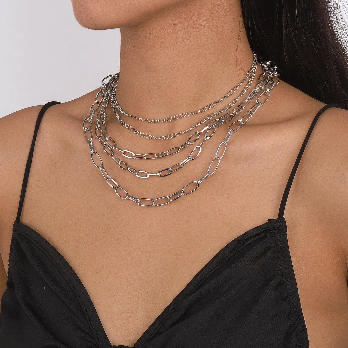 Silver-Plated Cable Chain Necklace Set