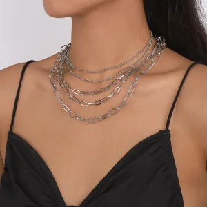 Silver-Plated Cable Chain Necklace Set