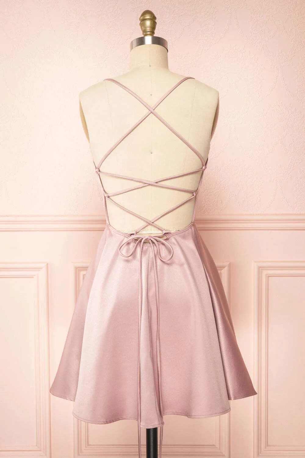 Simple Pink Straps A-line Short Party Dress with Lace Up Back