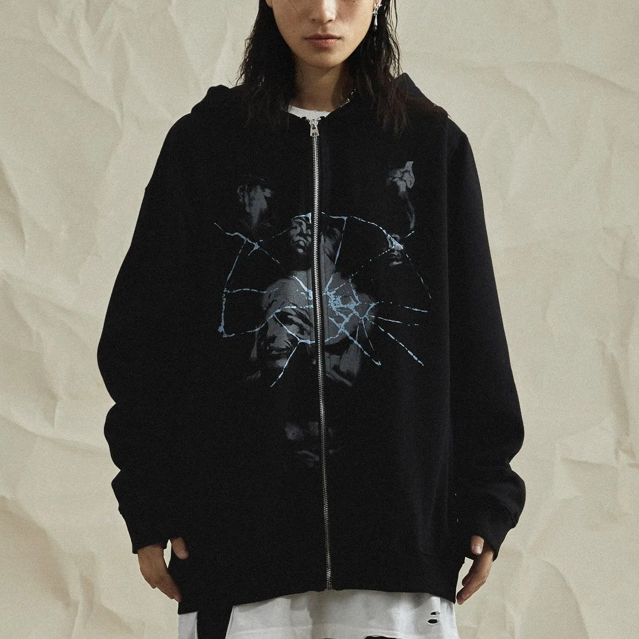 Smash Clouds Print Zip Up Hoodie