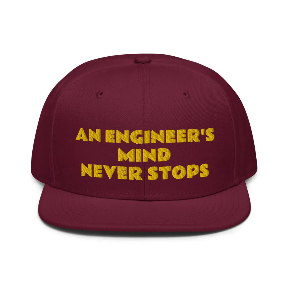 Snapback Hat "1052-0071 An Engineer's Mind Never Stops (Yellow Logo)"
