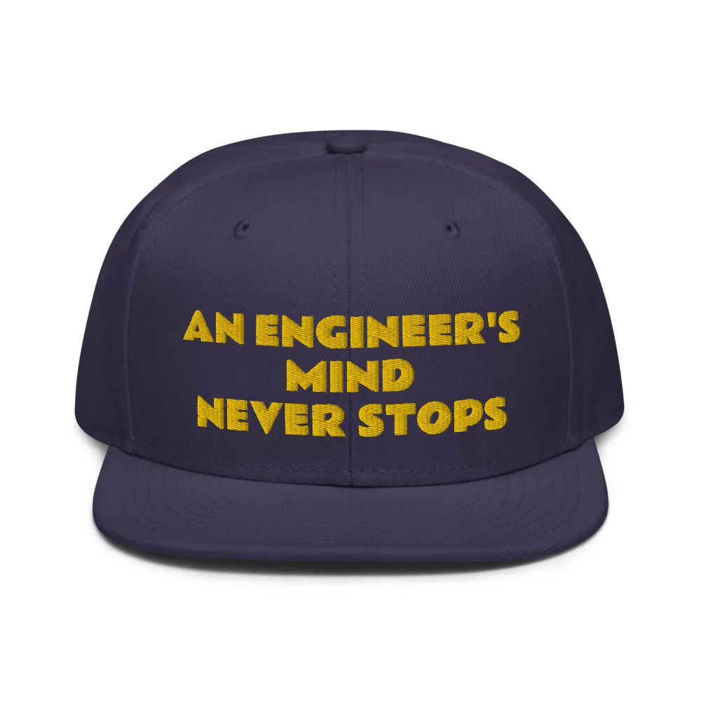 Snapback Hat "1052-0071 An Engineer's Mind Never Stops (Yellow Logo)"