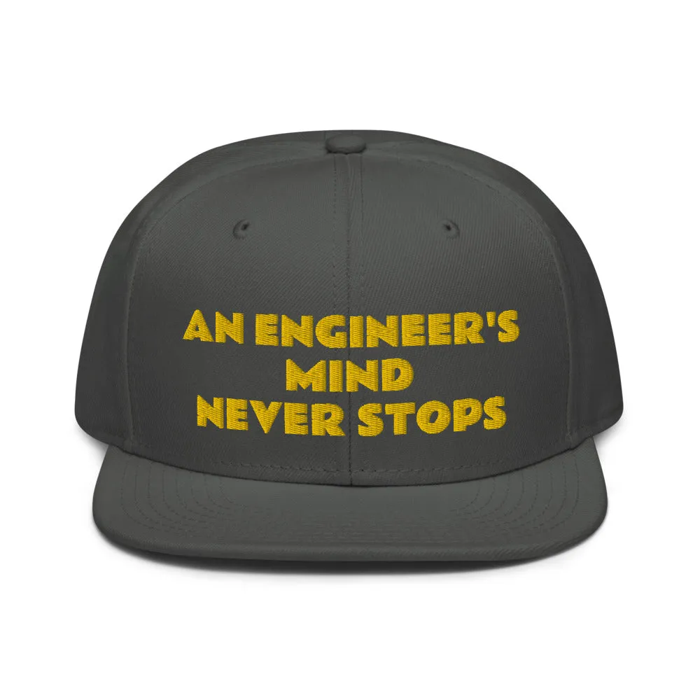 Snapback Hat "1052-0071 An Engineer's Mind Never Stops (Yellow Logo)"