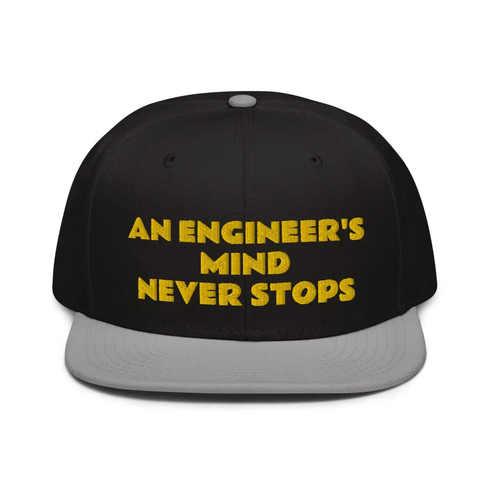 Snapback Hat "1052-0071 An Engineer's Mind Never Stops (Yellow Logo)"
