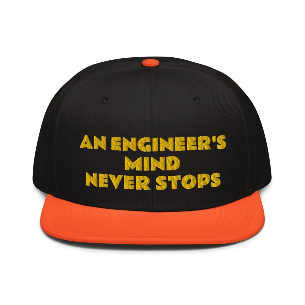 Snapback Hat "1052-0071 An Engineer's Mind Never Stops (Yellow Logo)"