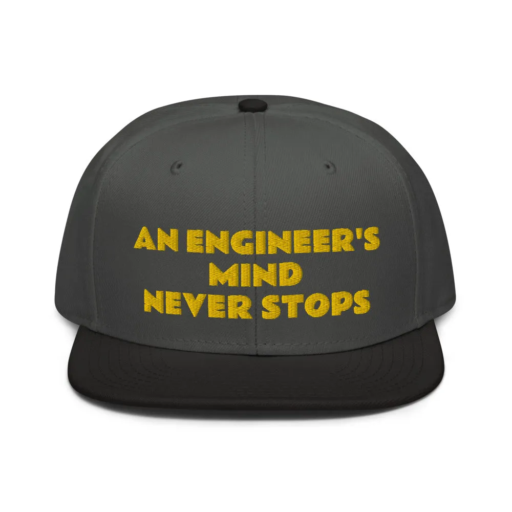 Snapback Hat "1052-0071 An Engineer's Mind Never Stops (Yellow Logo)"
