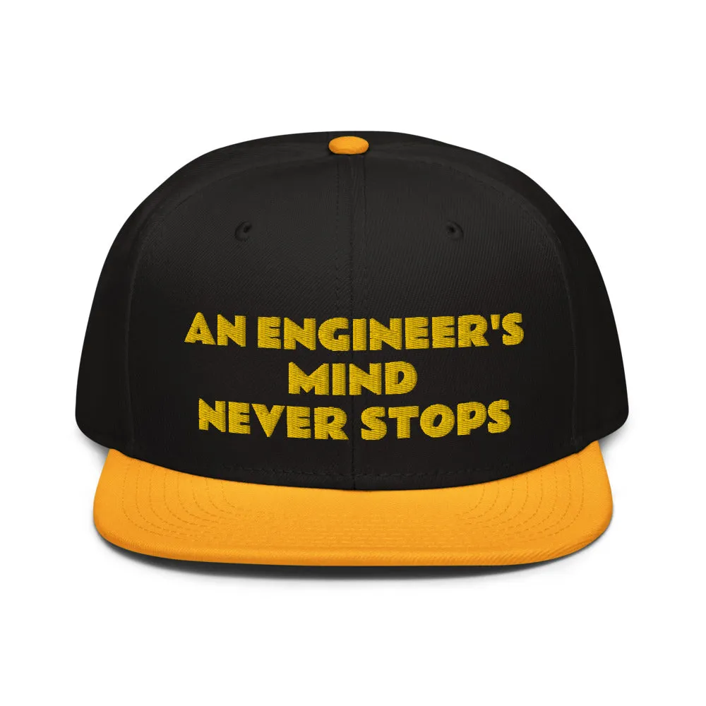 Snapback Hat "1052-0071 An Engineer's Mind Never Stops (Yellow Logo)"