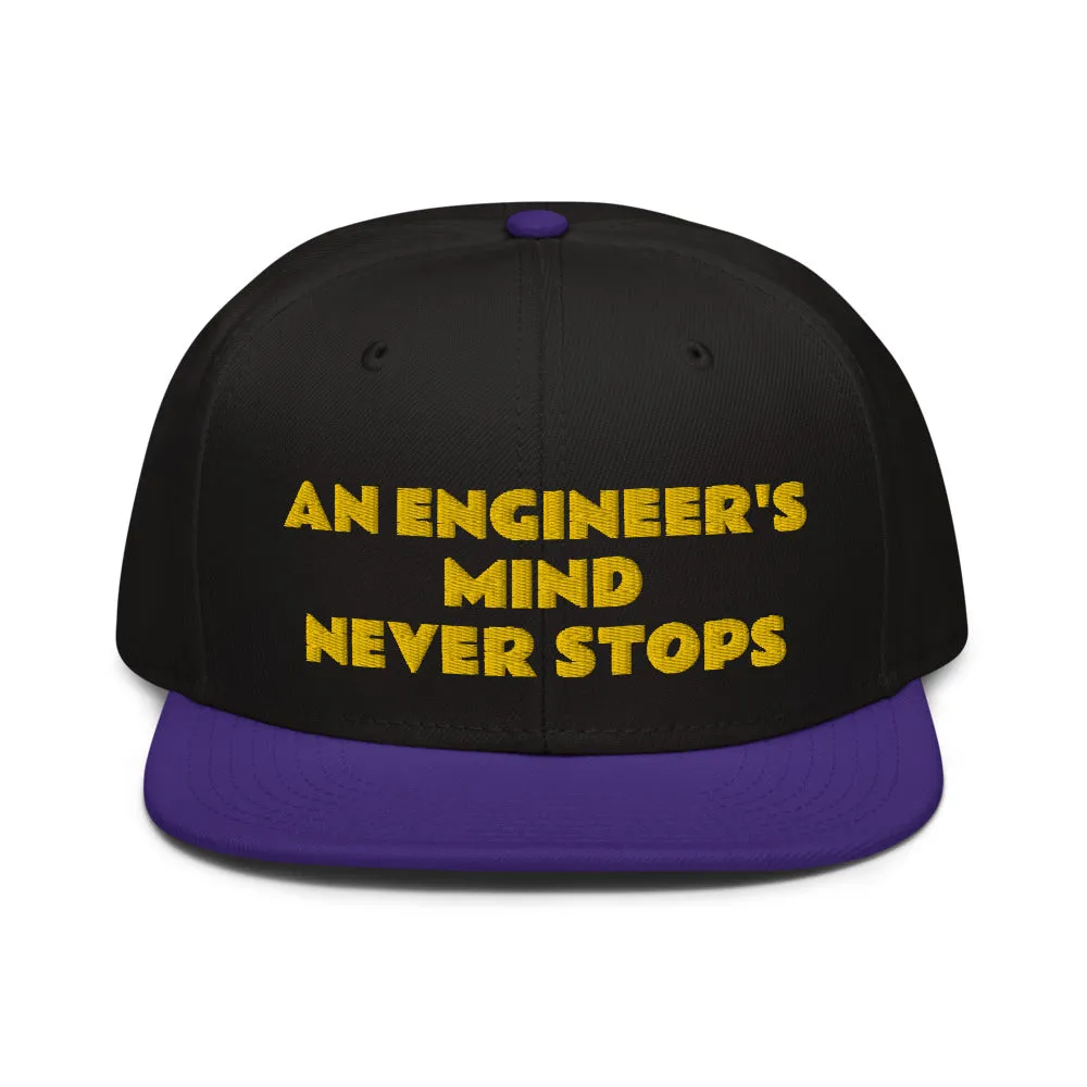 Snapback Hat "1052-0071 An Engineer's Mind Never Stops (Yellow Logo)"