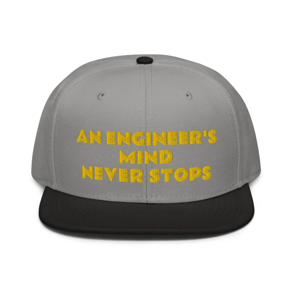 Snapback Hat "1052-0071 An Engineer's Mind Never Stops (Yellow Logo)"