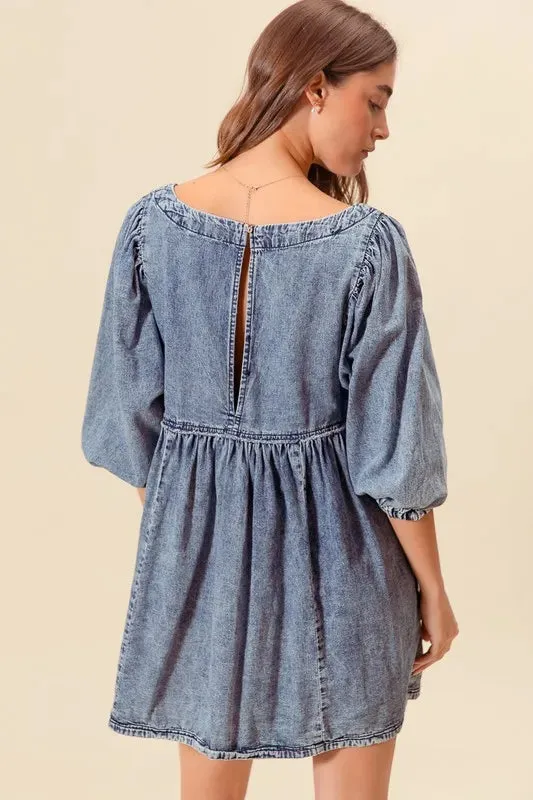 SO ME Washed and Distressed Mini Denim Dress