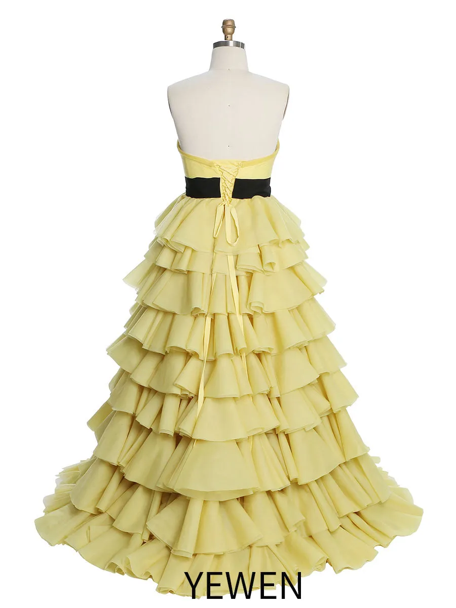 Soft Organza Tiered Colorful Wedding Dresses Floor Length YEWEN YW230426-1