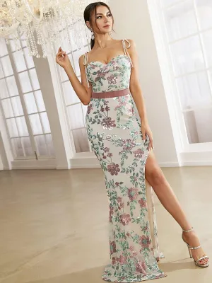 Spaghetti Strap Backless Print Maxi Sleeveless Dress XJ1480