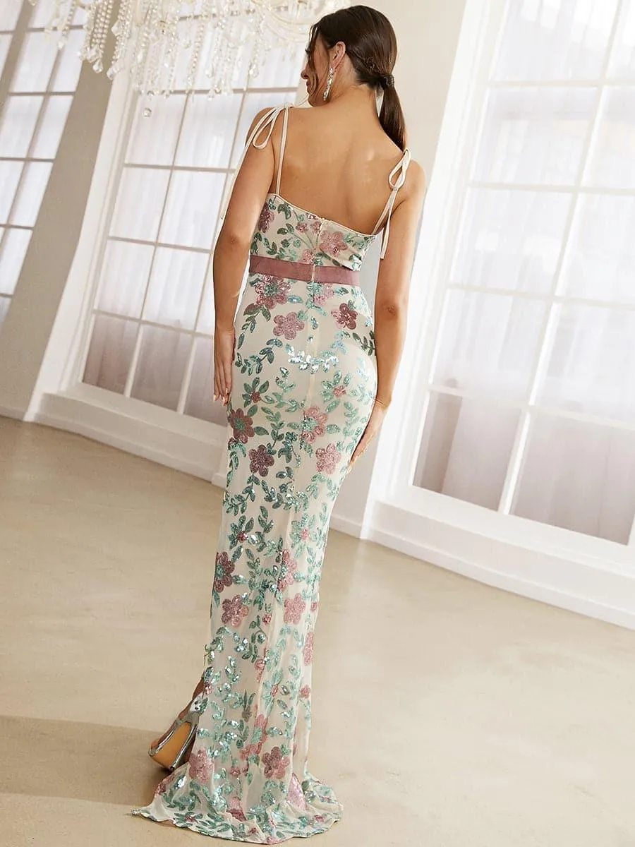 Spaghetti Strap Backless Print Maxi Sleeveless Dress XJ1480