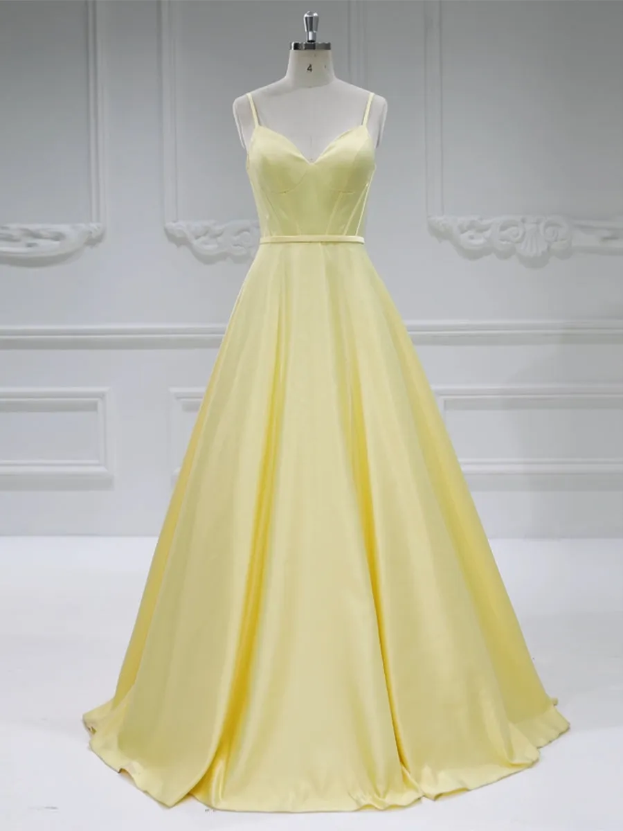 Spaghetti Strap V-Neck Long Dress Simple Style Ball Gown #17052