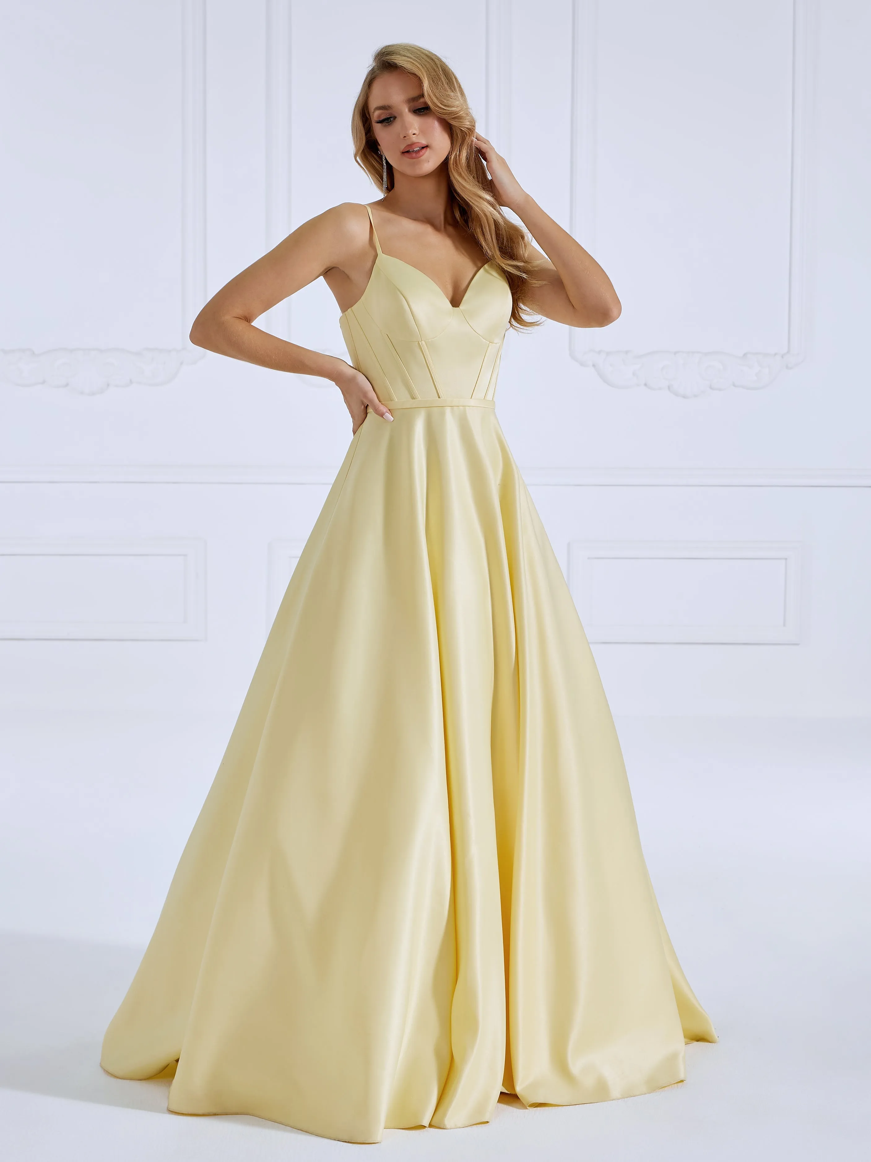 Spaghetti Strap V-Neck Long Dress Simple Style Ball Gown #17052