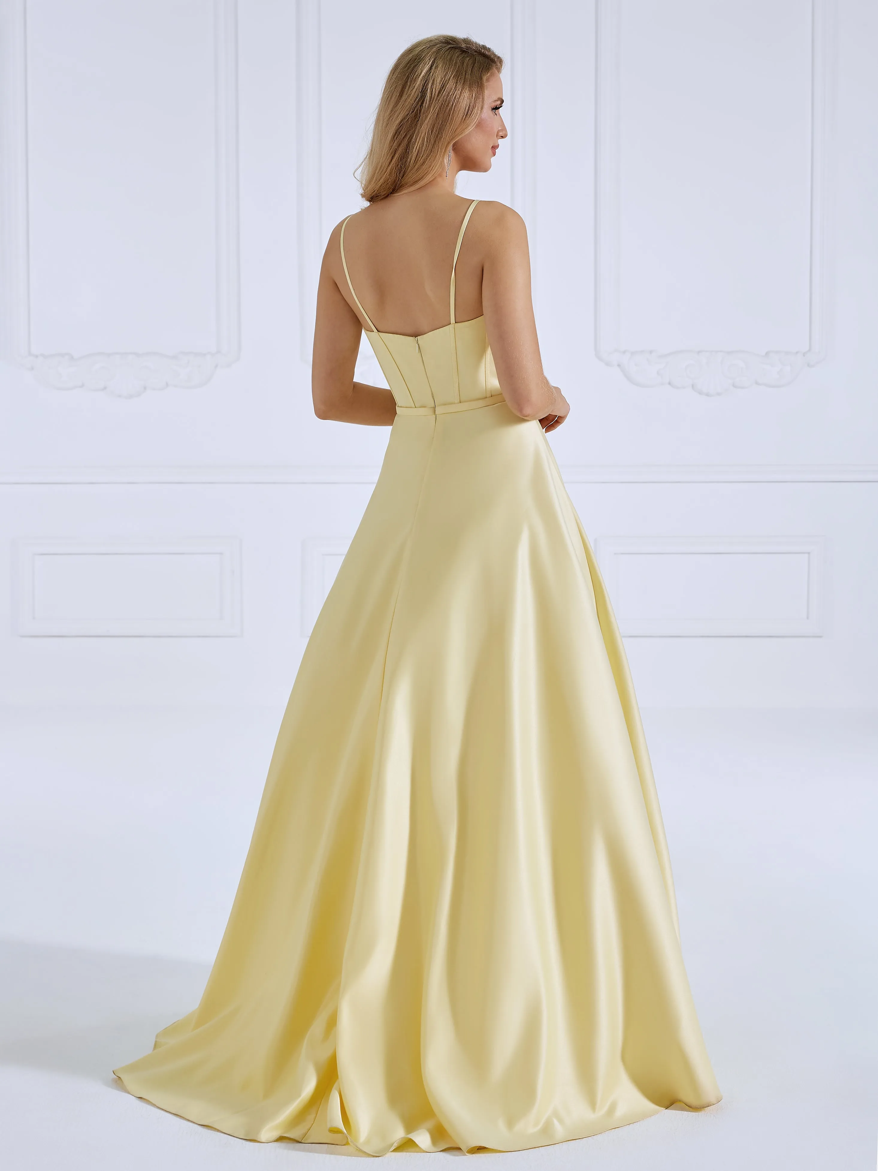 Spaghetti Strap V-Neck Long Dress Simple Style Ball Gown #17052