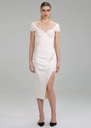 Stretch Crepe Midi Dress (Ivory)