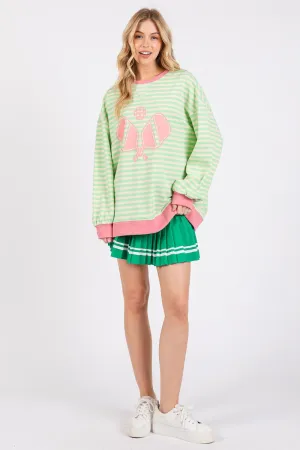 Striped Pickleball Printed Sweatshirt - Green/Pink
