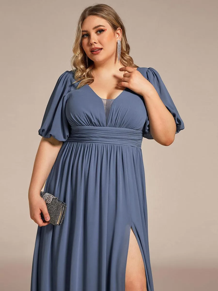Taille personnalisée Robe de soirée Mousseline Manches courtes col en V