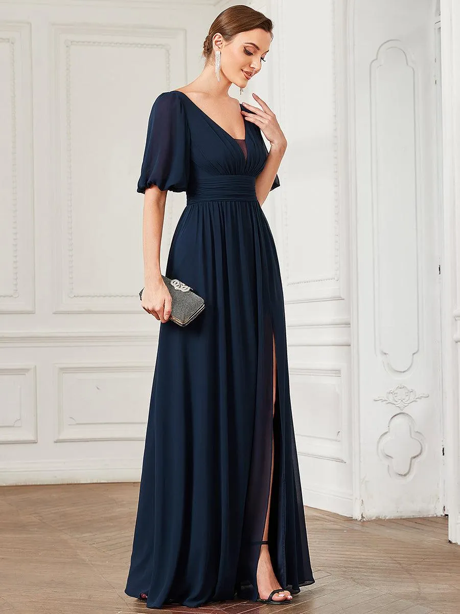 Taille personnalisée Robe de soirée Mousseline Manches courtes col en V
