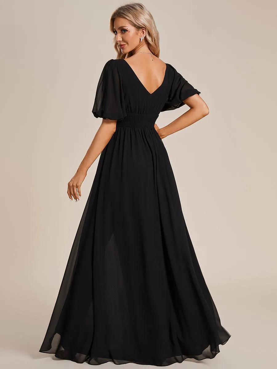 Taille personnalisée Robe de soirée Mousseline Manches courtes col en V